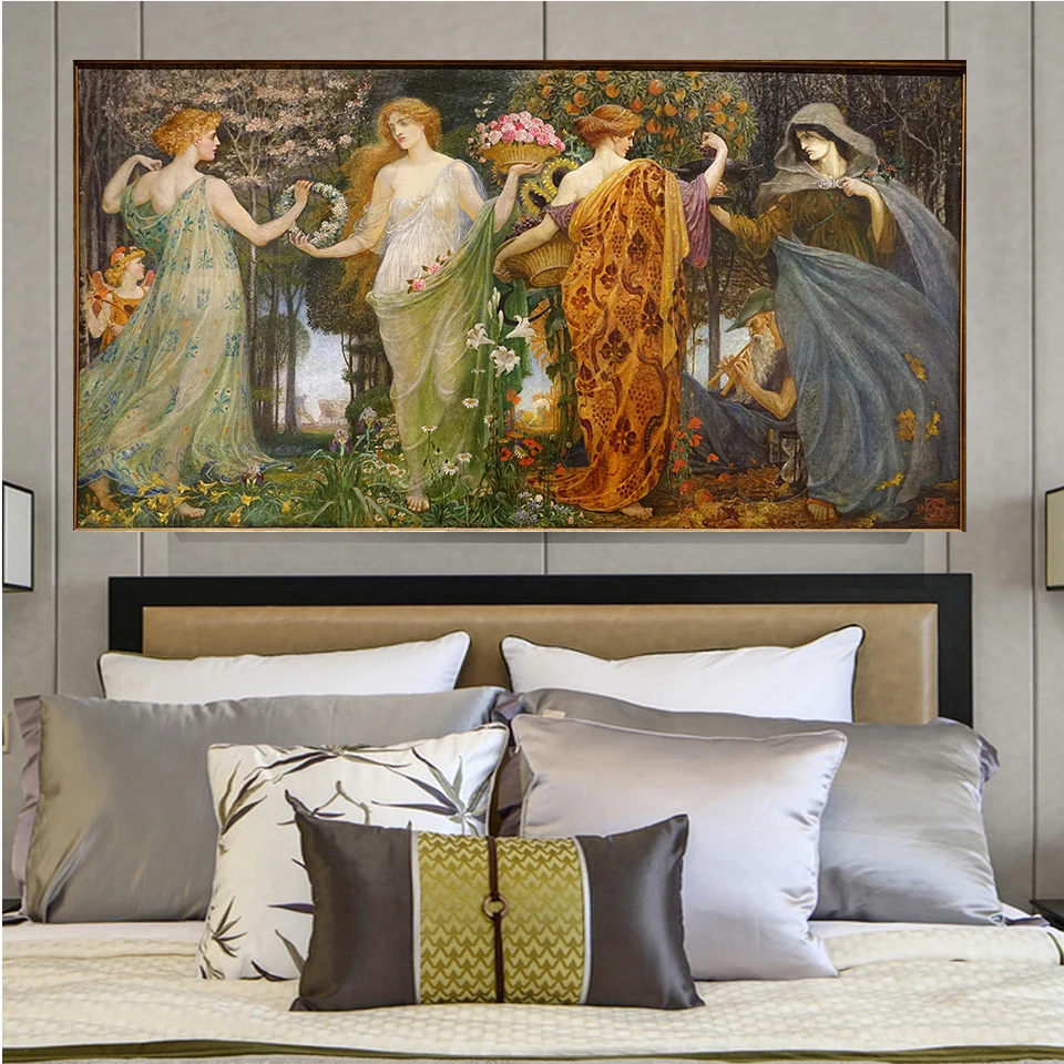 Cztery pory roku Walter Crane Diamond Painting Cross Stitch Kit Europe Woman Painting Picture of Rhinestones Embroidery Mosaic