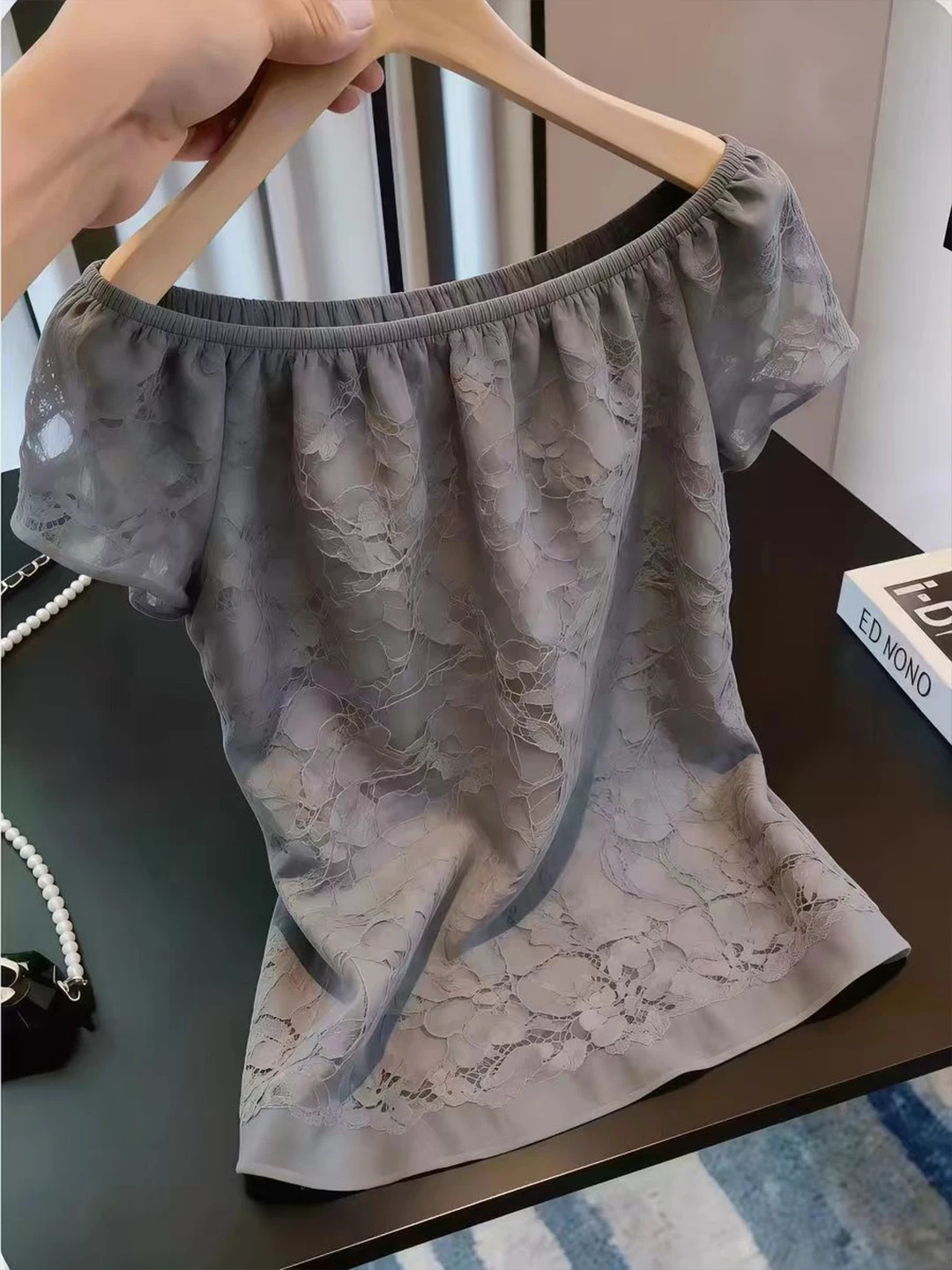 

Fashionable Shoulder Baring Short Sleeve Top Comfortable Versatile Women's Summer Shirt Korean Style Straight Cut High Waist