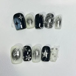 10pc Spice Girl Y2k Stars Short Square Designs Press on Nails Full Cover Ballet Handmade Blue Star Diamond False Nails with Glue