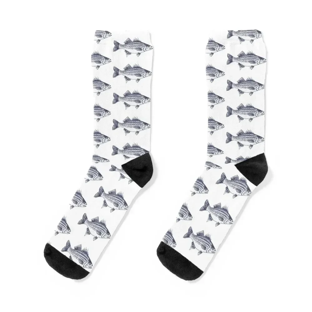 

Striped Bass Fish Illustration Walter Socks funny gifts ankle anti slip football with print Socks For Girls Men's