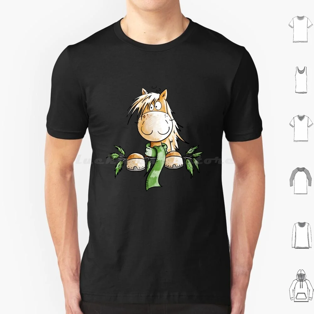 Funny Horse With Scarf T Shirt 6Xl Cotton Cool Tee Horse Horses Chestnut Funny Cartoon Horse Lover Horseback Riding Rider Horse