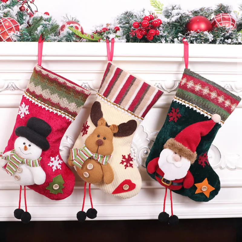 

Christmas Stocking Gift Bags Fleece Small Christmas Package CeatIve Holiday Party Cute Gift Bags Hanging Decorations