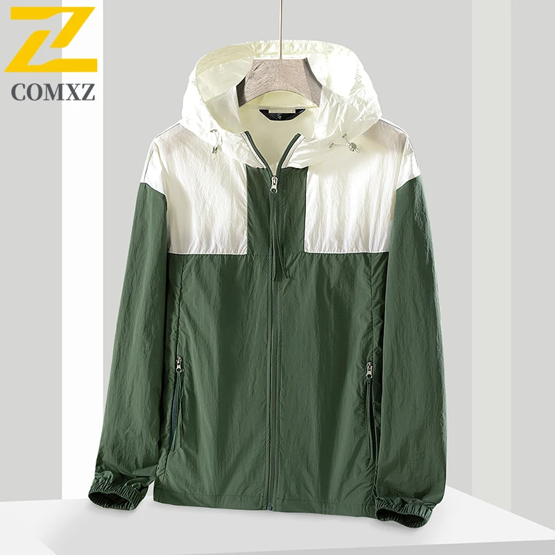 2025 New Couple's Summer Sun Protection Hooded Jacket Color Block Trendy Outdoor Fishing Skin Coat for Men and Women