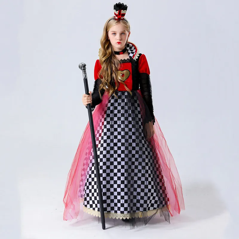 Costume de spectacle loween Alice au pays des merveilles Red Queen Dr rôle de scène parent-enfant fibre de polyester 00% Ch...