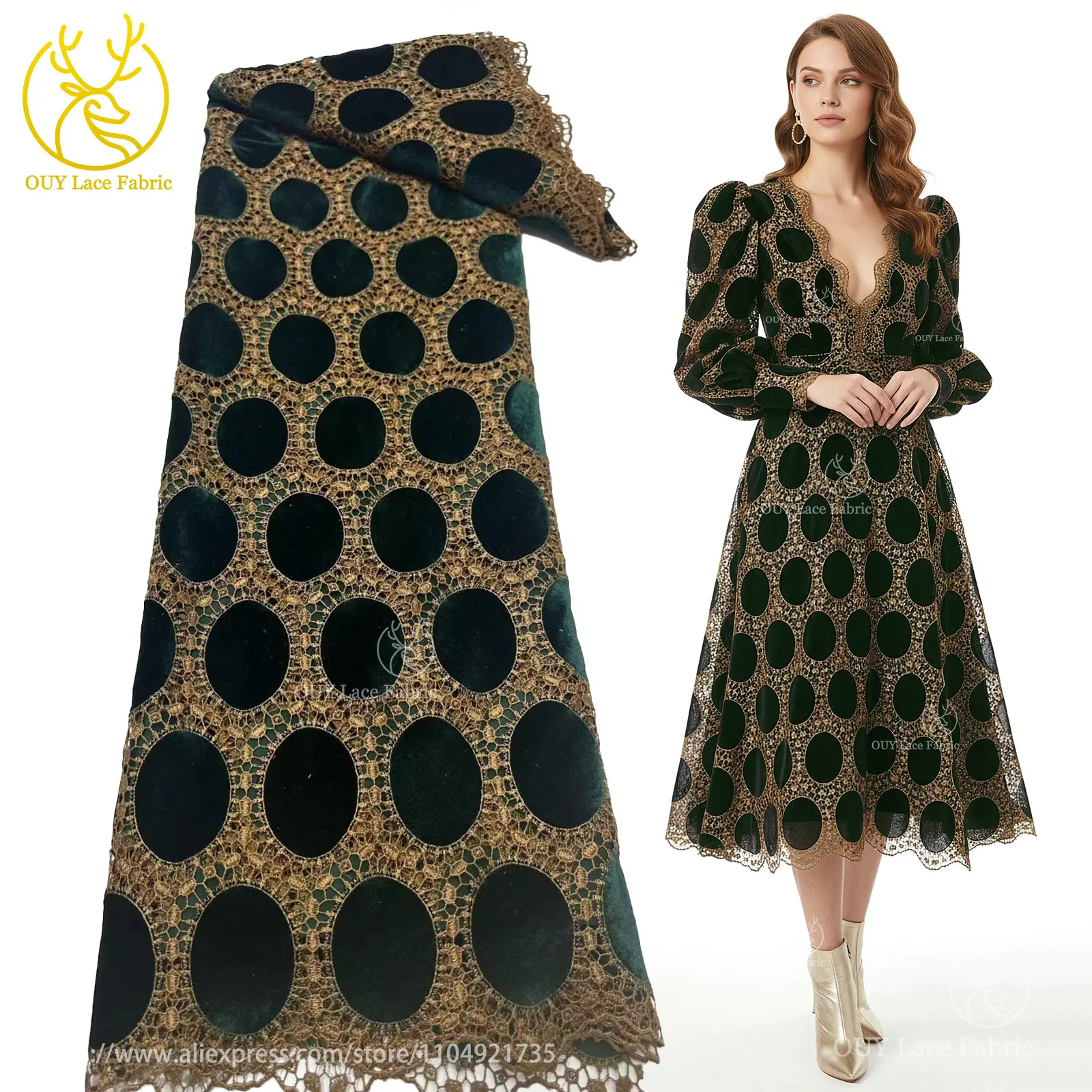 Luxuriöses, meistverkauftes Damen-Partykleid 2026, hochwertiger afrikanischer Samt-Guipure-Spitzenstoff, französischer lasergeschnittener Tüll-Spitzenstoff – Detail 6