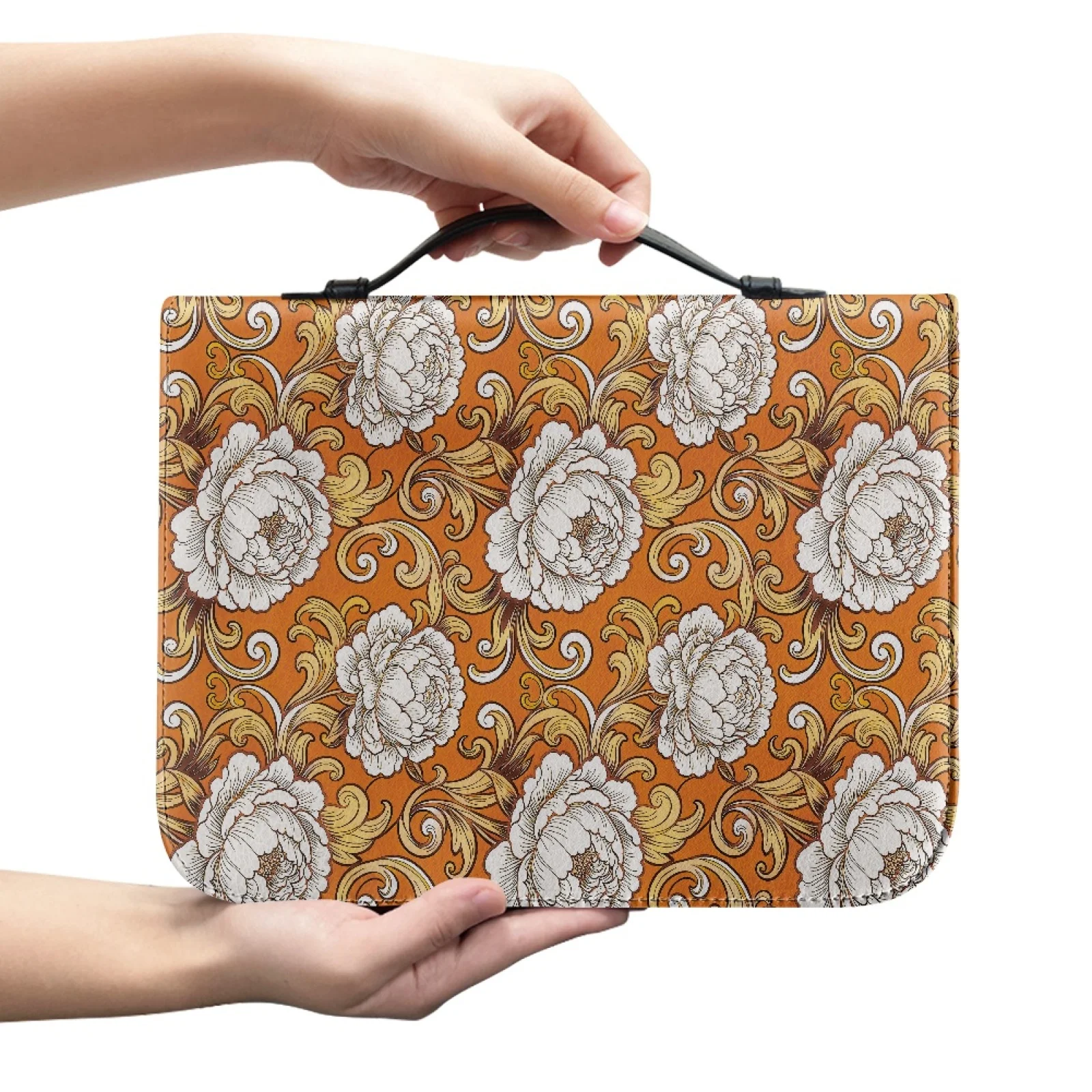 XIXIRIMIDO Orange Peony Floral New Arrival Protective Bible Hand Bag for Church PU Leather Bible Holder