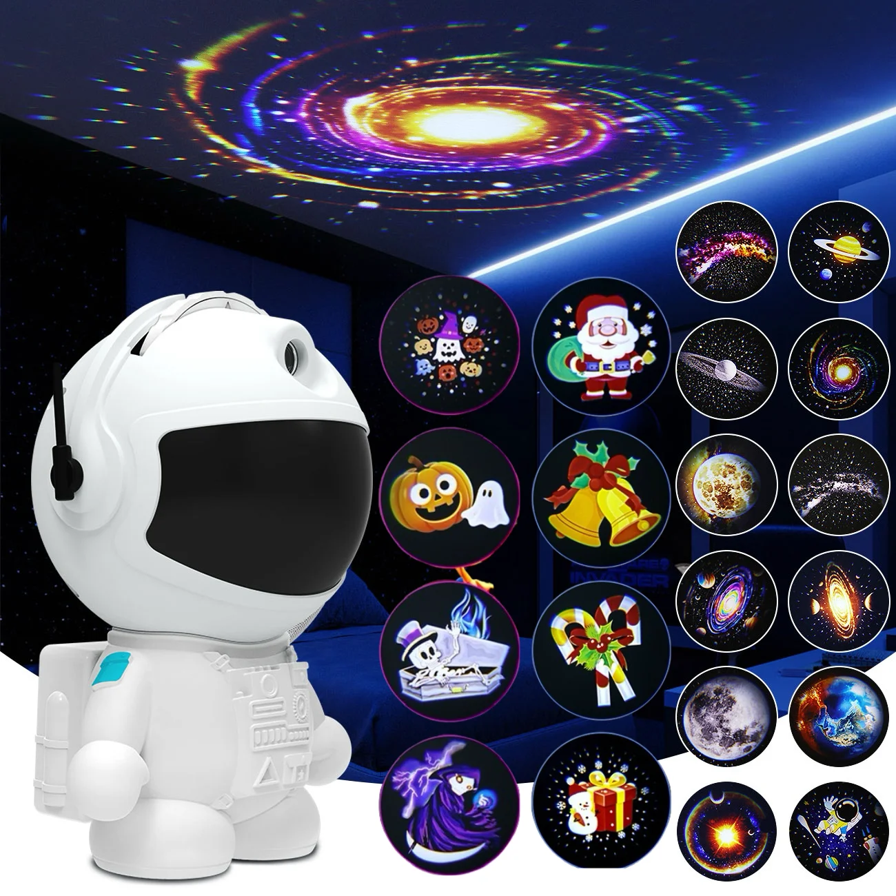 

Астронавт Галактика Проекция 12/20 Узоры HD Пленка Звездное Небо Спальня Светодиодный Ночник для Домашнего Декора Хэллоуин Рождественские Подарки