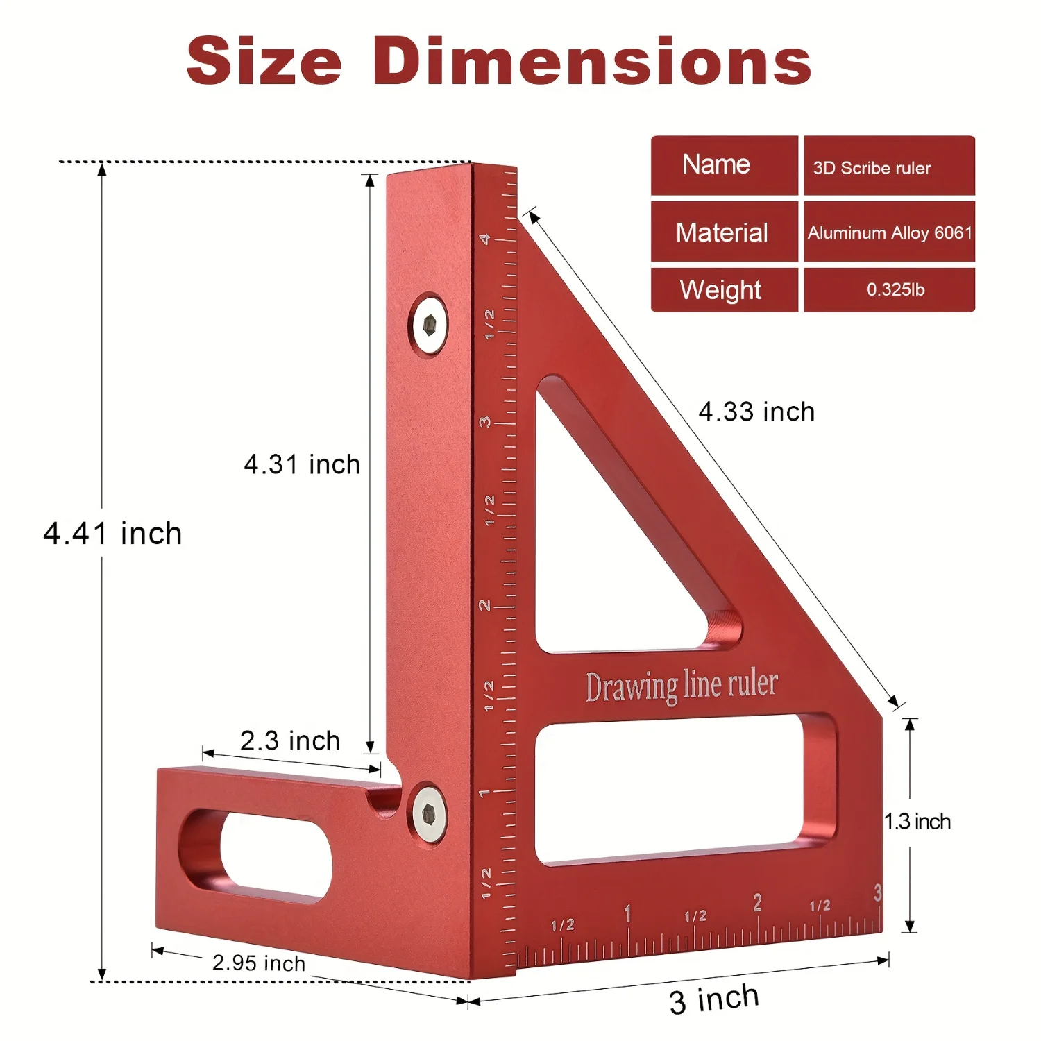 3D Multi-Angle Measuring Ruler, 45/90 Degree Aluminum Alloy Woodworking Square Protractor,Miter Triangle Ruler High Precision La