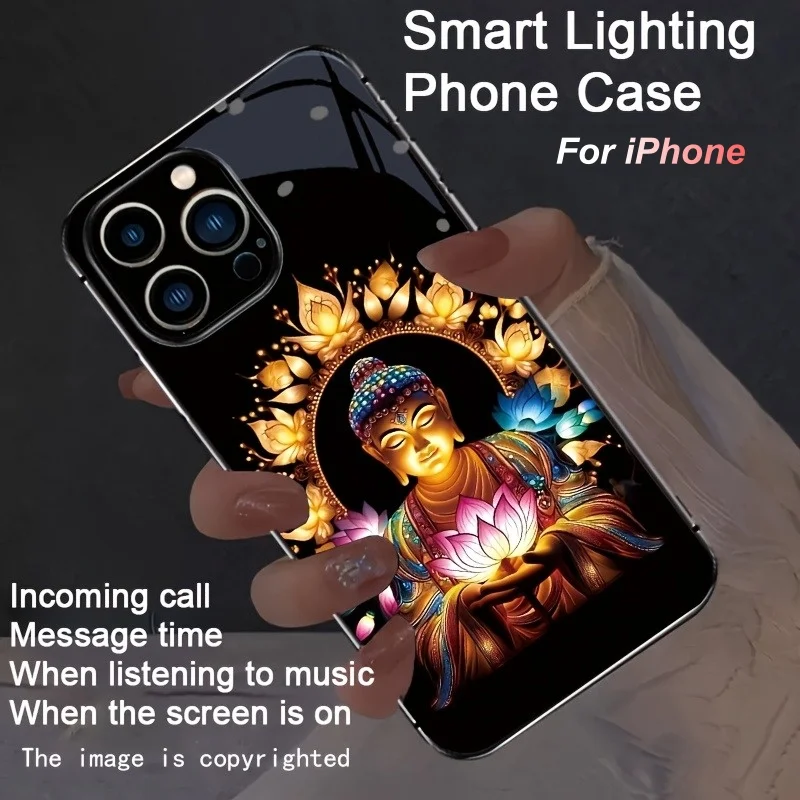 

Lotus Buddha Colorful Voice Controll LED Phone Case For iPhone 17 Air 16 15 13 12 11 Pro Max 14 Plus Luminous Glow Phone Fundas