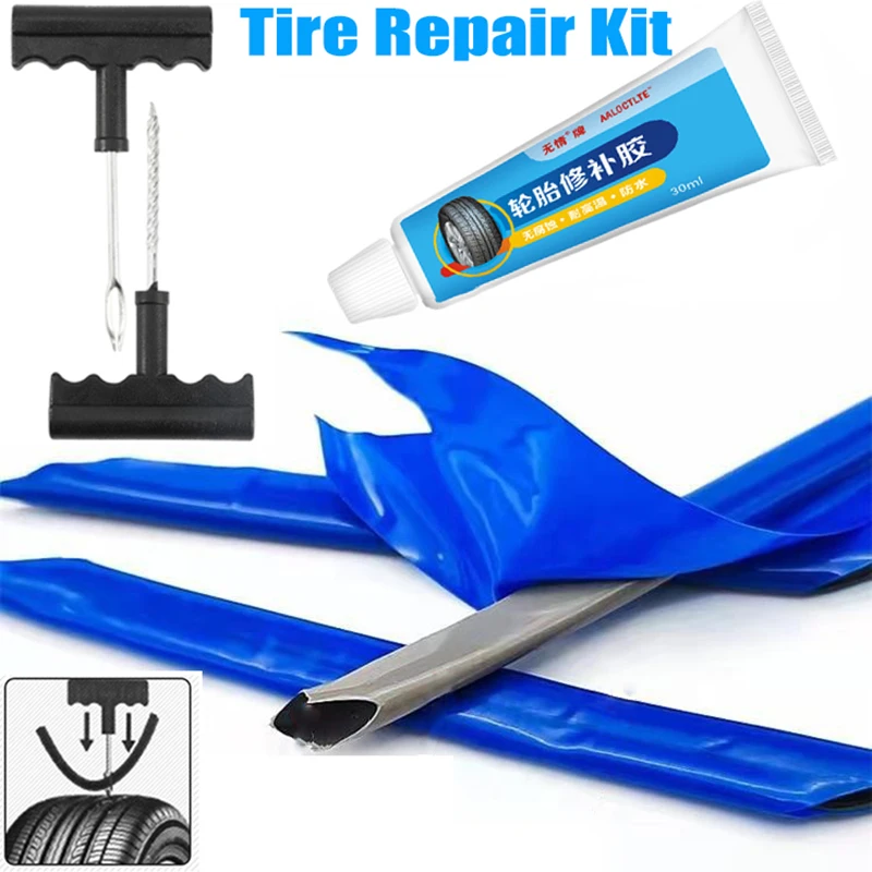 

Motorcycle Vacuum Tire Repair Tools Kit with Vulcanizing Tire Repair Strips Vehicle Motorcycle Tubeless Tyre Puncture Plug Set