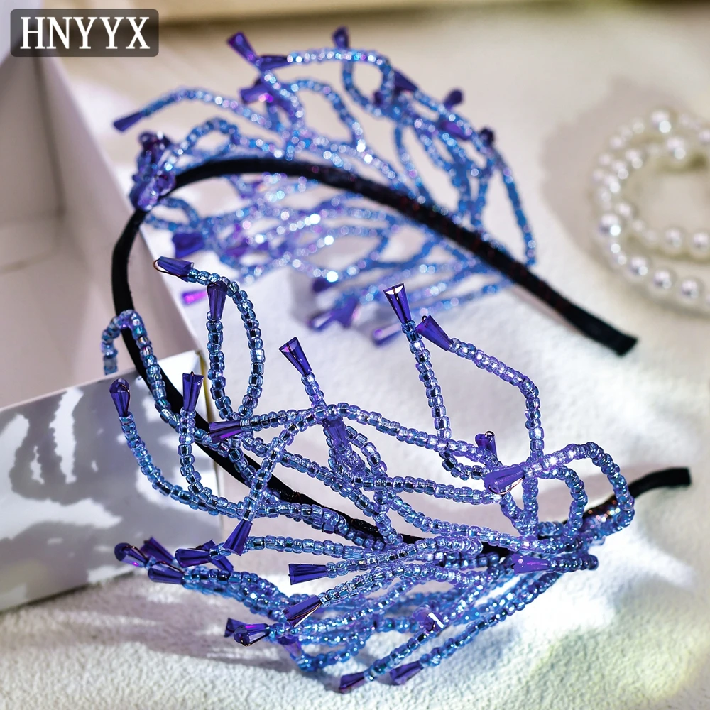 YouLaPan ファッションパープルビーズ花嫁ウェディングヘッドドレス手作りレディースパーティークリスマスボールボヘミアンヘッドドレス YXA28