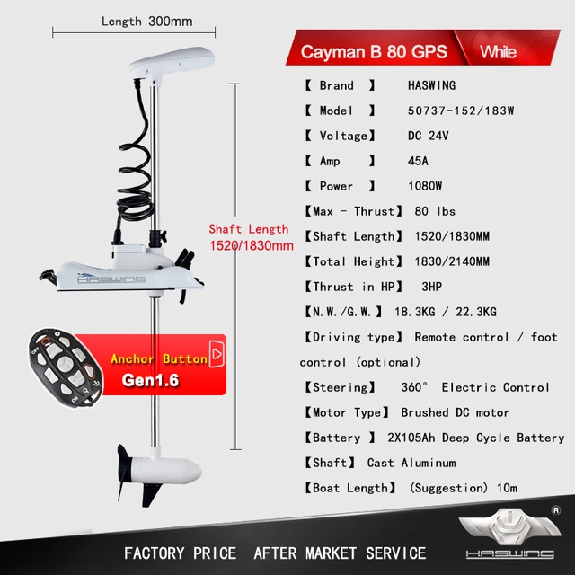 50737-152 Haswing Cayman-b/with Gps 24v 80 Lbs Remote Control Bow Mount  Electric Trolling Motor - Outboard Engines & Components - AliExpress