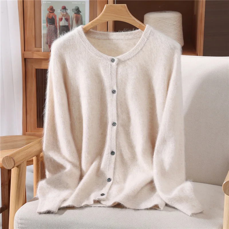 

Chic Simple Style Women's 100% Mink Cashmere Sweater Autumn Winter Cardigan Female Grace Basic solid Color Knitwear Button Tops