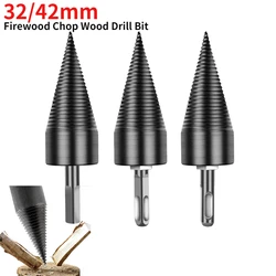 32/42mm Firewood Splitter Drill Bits Round/Square/Hex Shank Cutting Wood Splitter High Speed Steel Screw Splitting Cone Auger