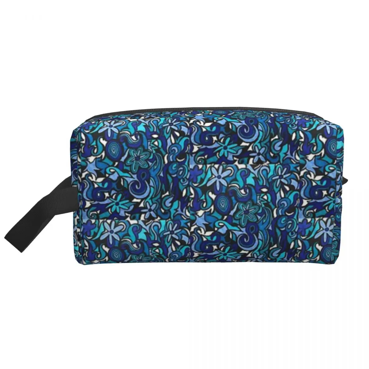 Flowery Blue Polyester Men Business Portable Storage Bag Women Travel Cosmetic Bag Hanging Wash Pouch
