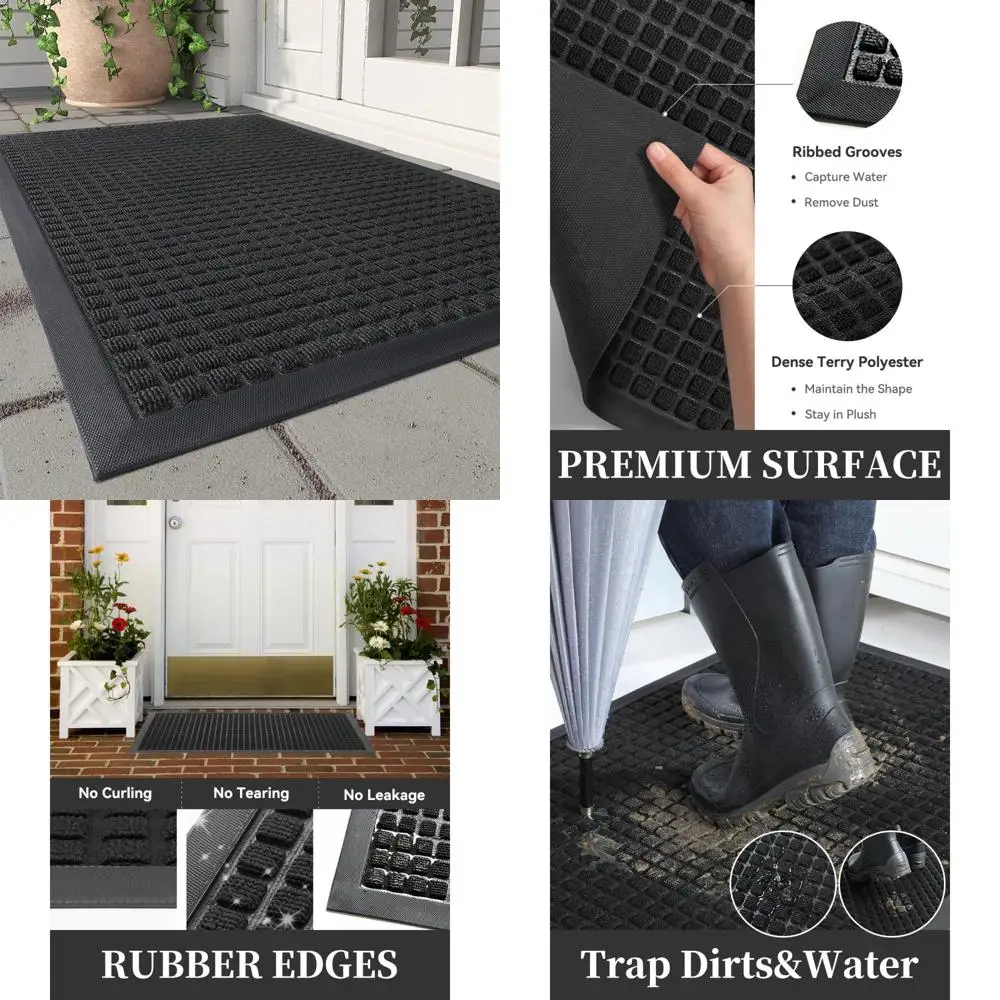 

Durable Rubber Front Door Mat for Outdoor Entrance - Non-Slip Welcome Mat for Entryway