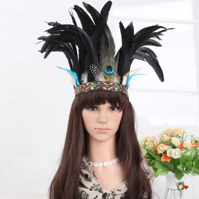 49mf estilo étnico cabello aro dihinesto y diadema plumas diadema Halloween