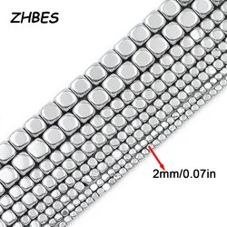 2/3/4/6MM Silver Color Square Cube Natural Stone Hematite Spacer Loose Beads For DIY Jewelry Making Bracelet Necklace Findings