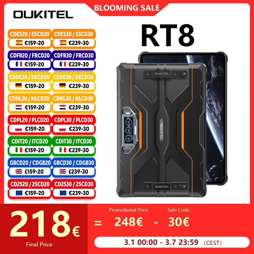 Oukitel rt8 robustes tablet 11 "fhd display 6gb 256gb mtk helio g99 tablet 48mp kamera tablets pc 20000mah 33w android 13 nfc pad