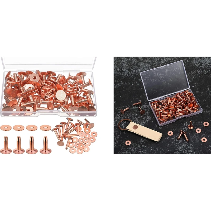 50 Sets Copper Rivets And Burrs, Copper Rivets For Leather For Belts Wallets Collars Leather DIY Craft Supplies