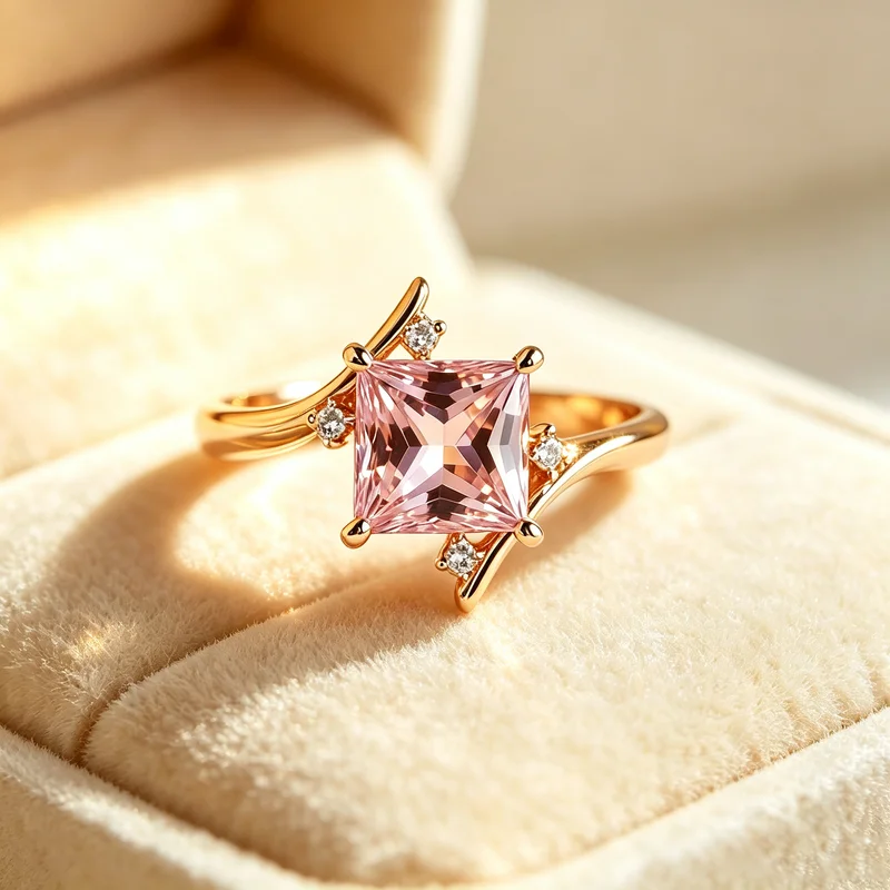925 Sterling Silber Rosa Funkelnder Zirkon Quadratischer Verlobungsring Exquisit für Frauen Ring für Freundinnen Antragsgeschenk Edler Schmuck