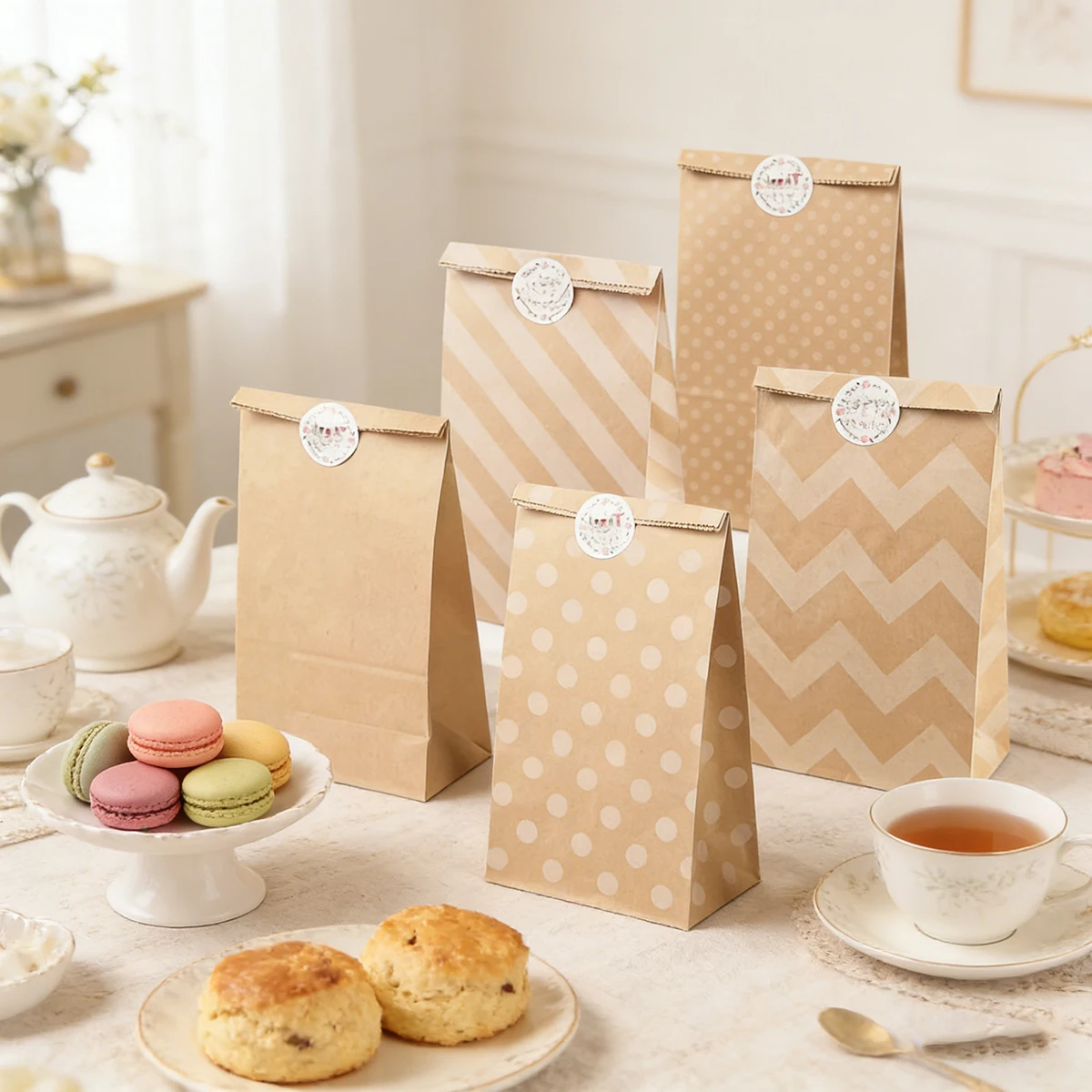 10 Pcs Kraft Paper Biscuit Candy Bags Gift Packing Pouch Birthday Party Decoration Dessert Candy Bar Bag Snack Cookie Bag