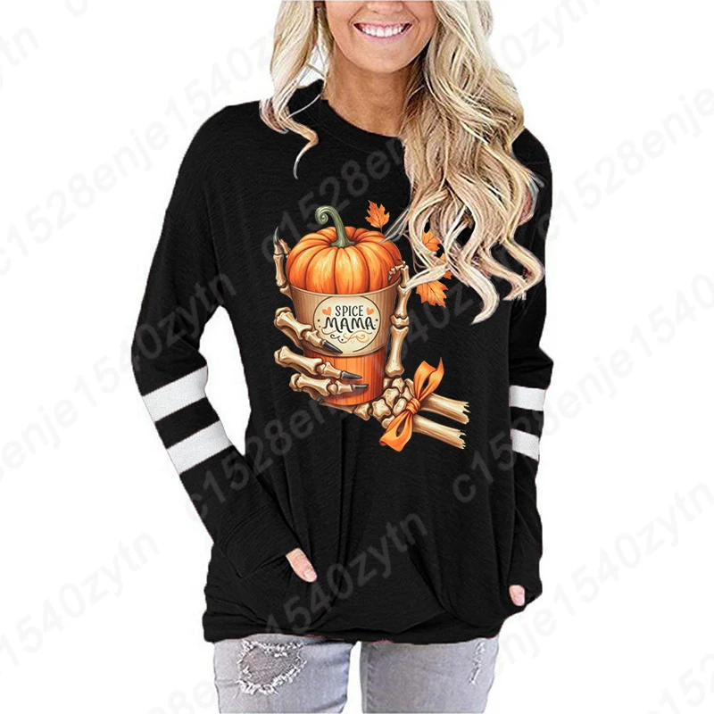

Autumn Winter Fashion Clothing Fall Skeleton Hand Spice Mama Print Sweatshirt Women Long Sleeve Shirt Ladies Round Neck Pullover