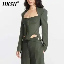 HKSH 2025 Spring New Women's Tide Fashion Stylish Fishbone Corset Splice Design Comfort Slimming Blazer Chic Elegant Coat HK3059