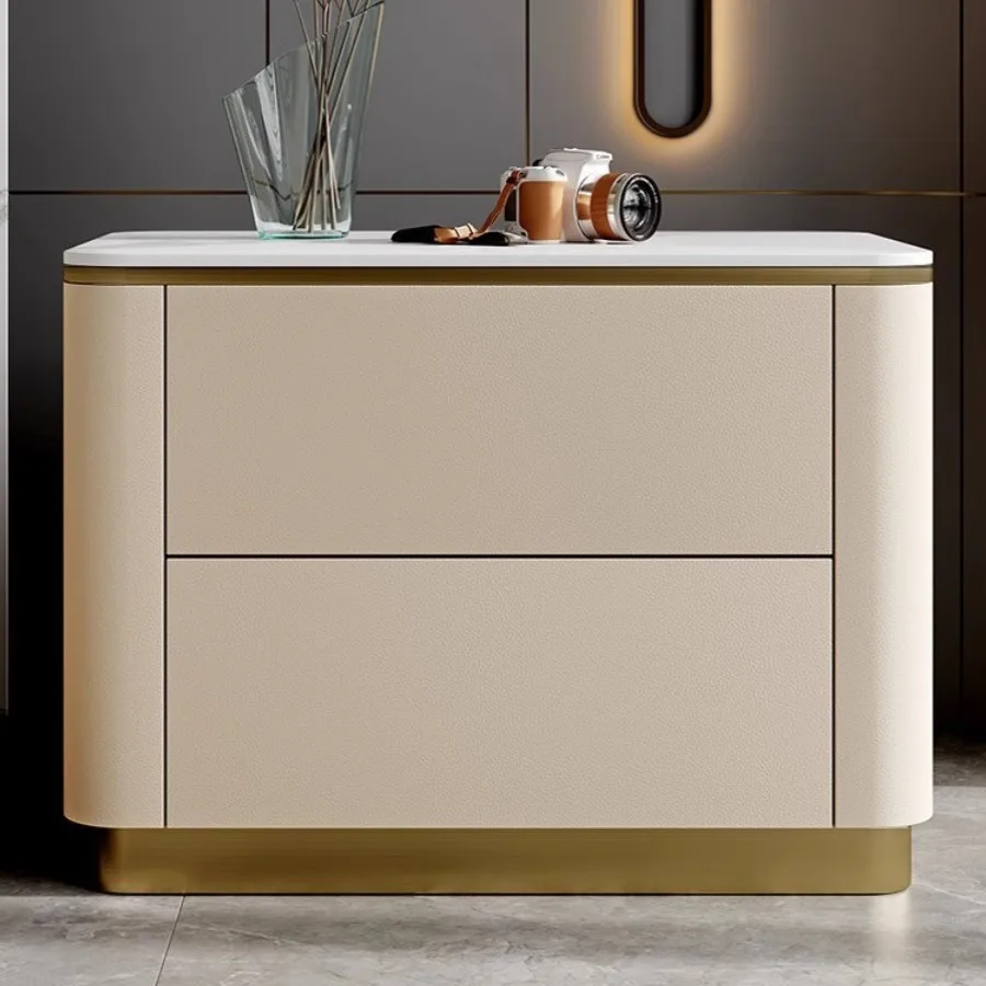 Solid wood bedside table Italian light luxury high sense simple modern solid wood rock slab bedroom
