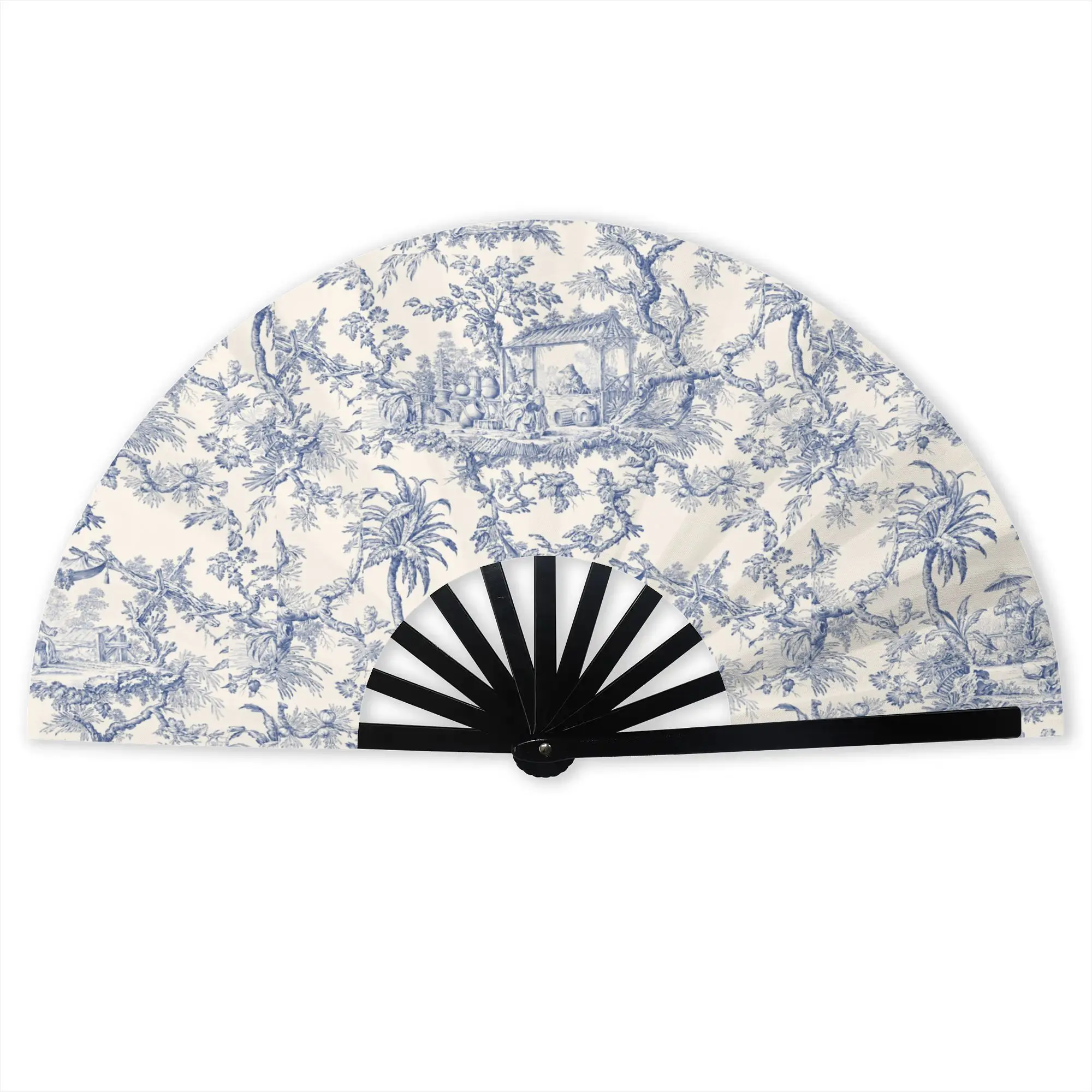 Custom Toile de Jouy Patterns Promotional Gift Hand Fan Wedding French Motif Durable Folding Fans Unique Bulk Pack Fan