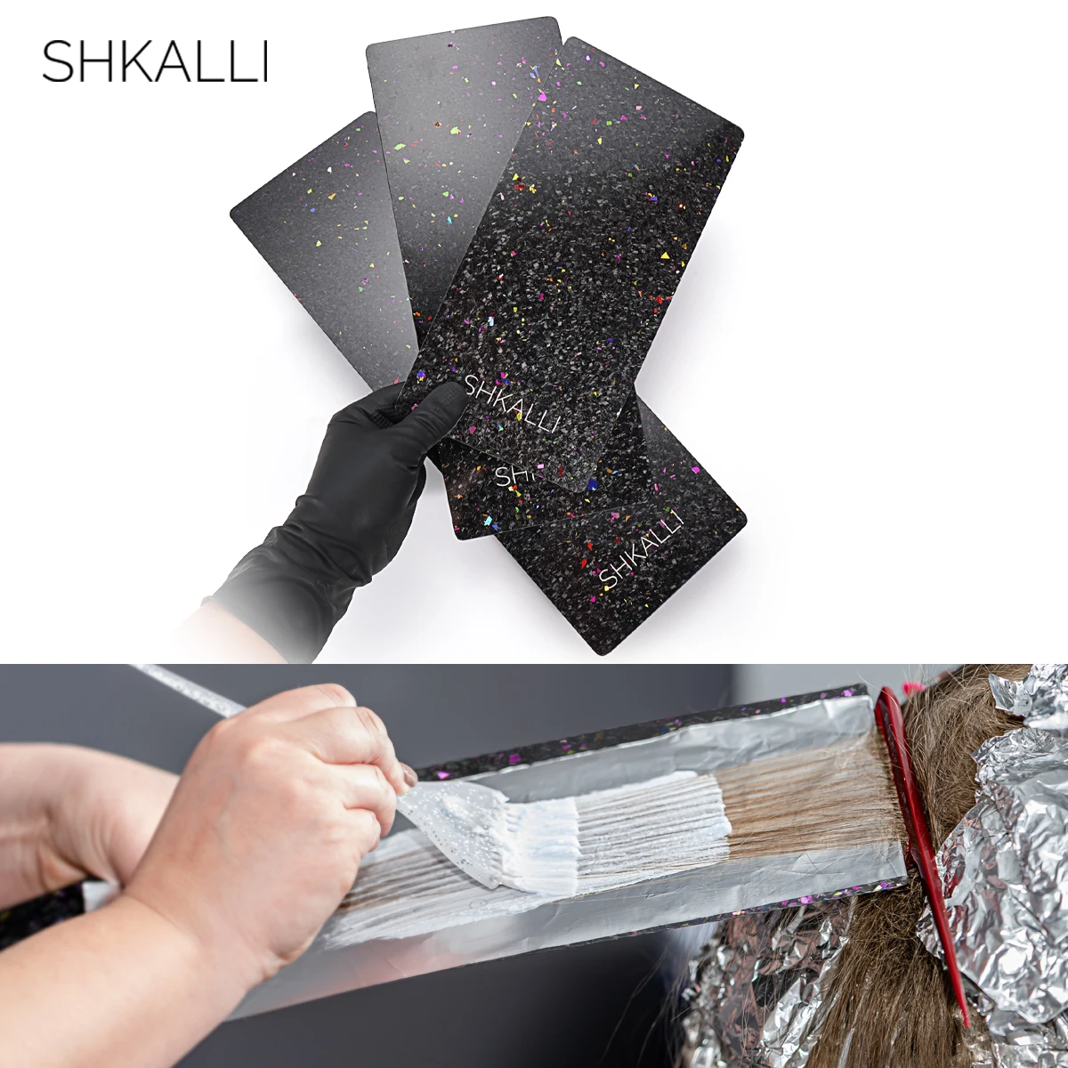 

SHKALLI Professional Carbon Fiber Balayage Board Set,Lightweight Hairdressing Tin Foil Colouring Boards.(Glitter Black Set)