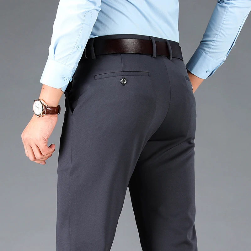 Classic Suit Pants Men Slim Fit Casual Trousers Black Navy Office Quick Dry Spring Autumn Elastic Straight Formal Dress Pants