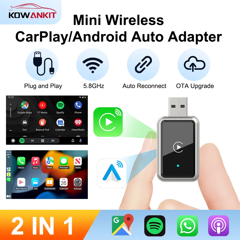 

Беспроводной адаптер CarPlay 2 в 1, мини-бокс, адаптер Android Auto, Plug & Play, универсальный для VW, Toyota, Nissan, Honda, Ford, Benz