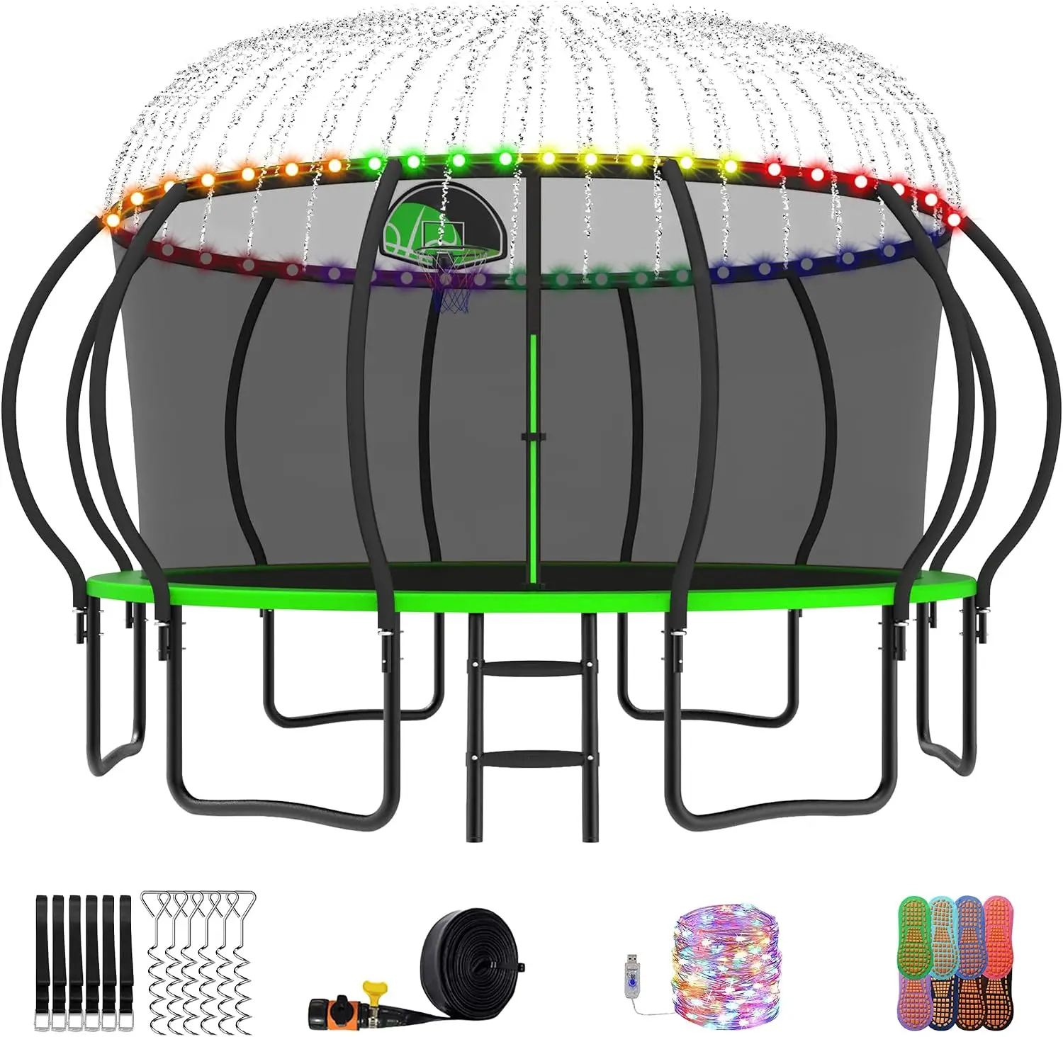 Outdoor Outdoor Backyard Bouncer with Basketball Hoop, Light and Sprinkler, Heavy Duty Jumping Set for Kids & Adults, 10FT 12FT 14FT 15F - Aliexpress Deal