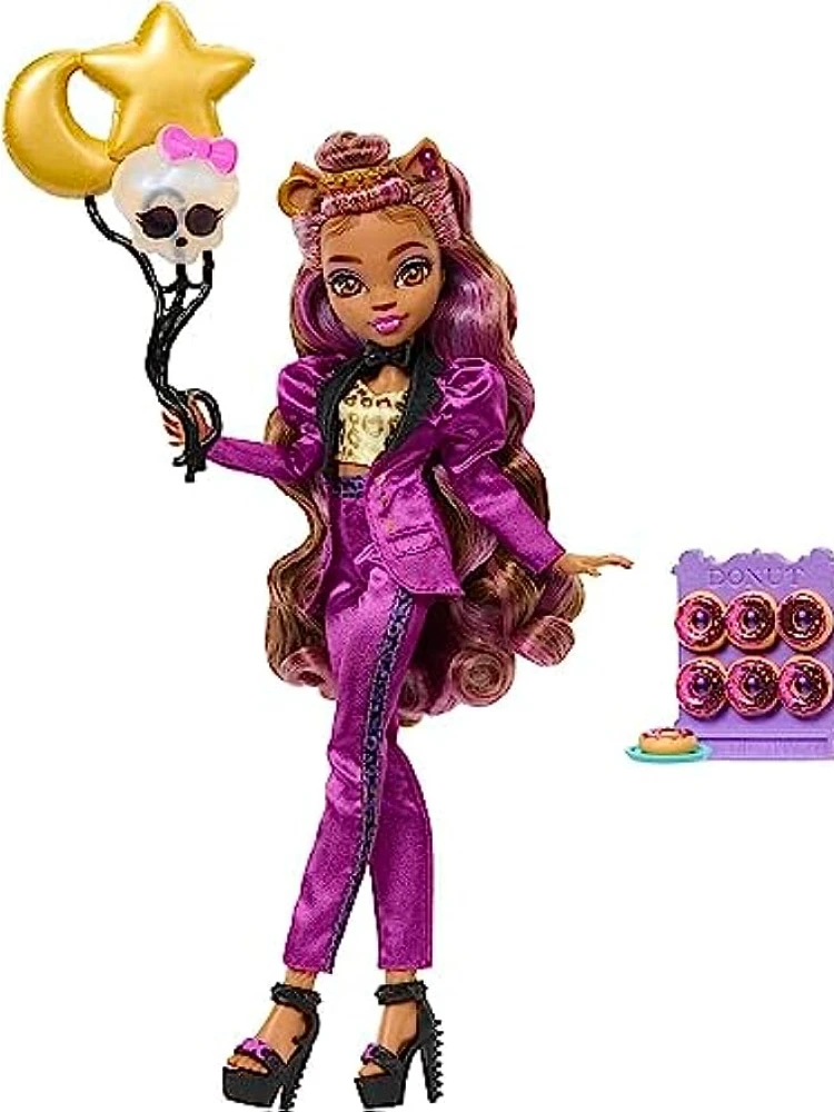 New Surprise Doll Monster High Clawdeen Wolf Doll in Monster Ball Party Fashion with Themed Accessories Like Balloons