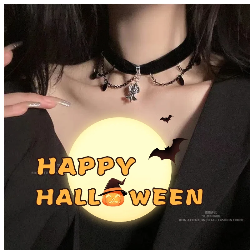 2024 Halloween Dark Gothic Camellia Pendant Fashionable Flannel Necklace With Design Sense Temperament Beautifully Party Items