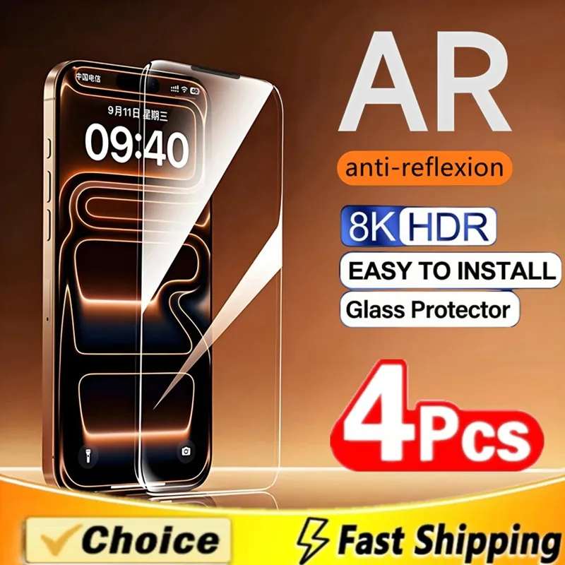 4 pièces AR verre trempé Anti-reflet pour iPhone 17 16 15 14 13 12 11 Pro Max Plus protecteur d'écran pour iPhone 17ProMax verre
