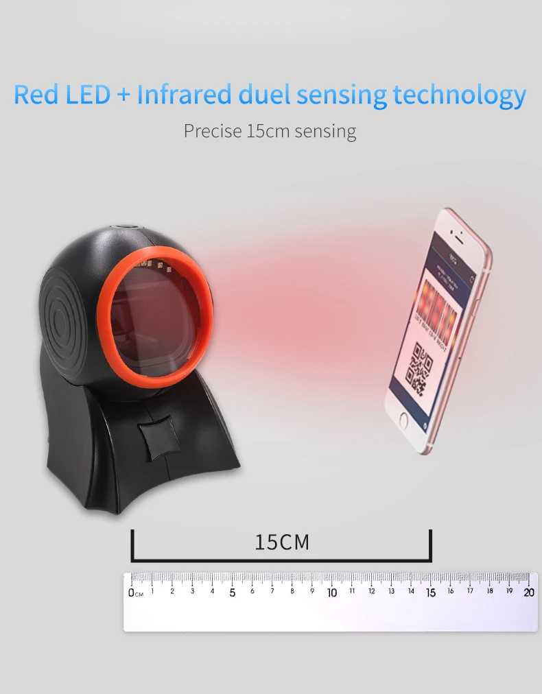 Desktop Barcode Scanner, Hands-Free USB Wired QR Barcode Reader, 1D 2D Bar Code Image Sensing for Warehouse, Supermarket