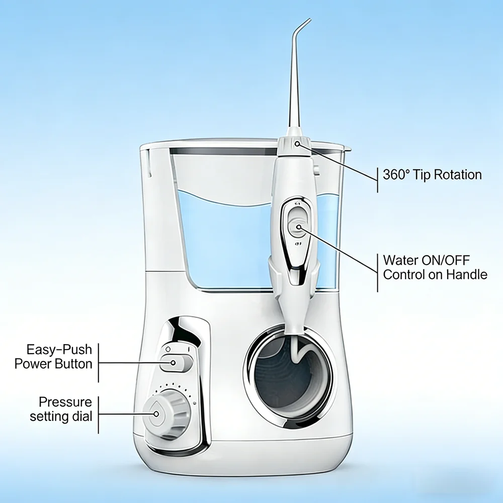

Electric Countertop Water Flosser 10 Modes 800ML Capacity Dental Water Pick Teeth Cleaner Household Oral Care Spa Device