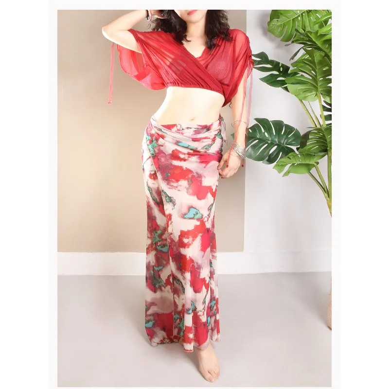 Costumi di danza del ventre personalizzati Abito da pratica Elegante set di abiti da spettacolo in rete