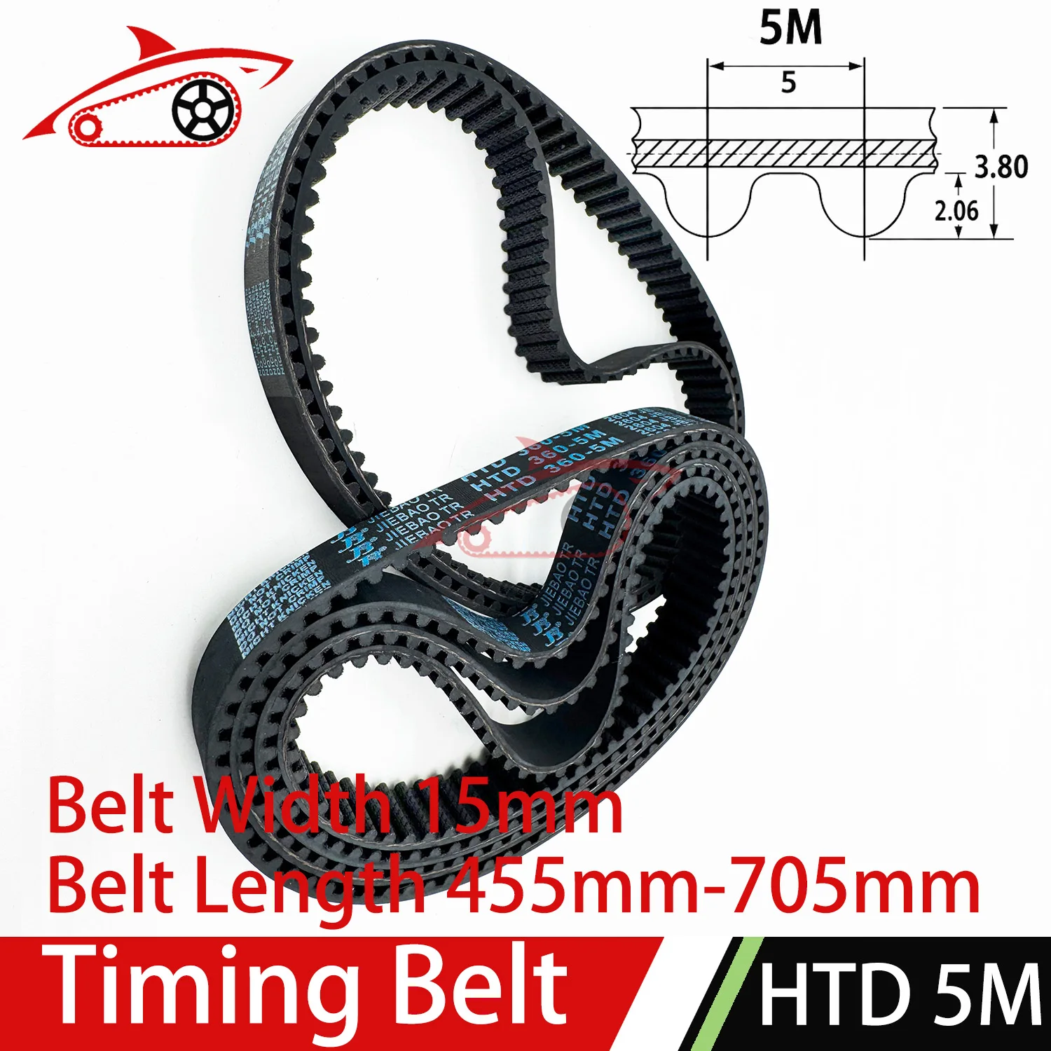 HTD 5M Timing Belt Width 15mm Length 455 500 520 550 575 600 635 640 645 670 680 685 690 700 705mm HTD5M Rubber Closed Loop Belt