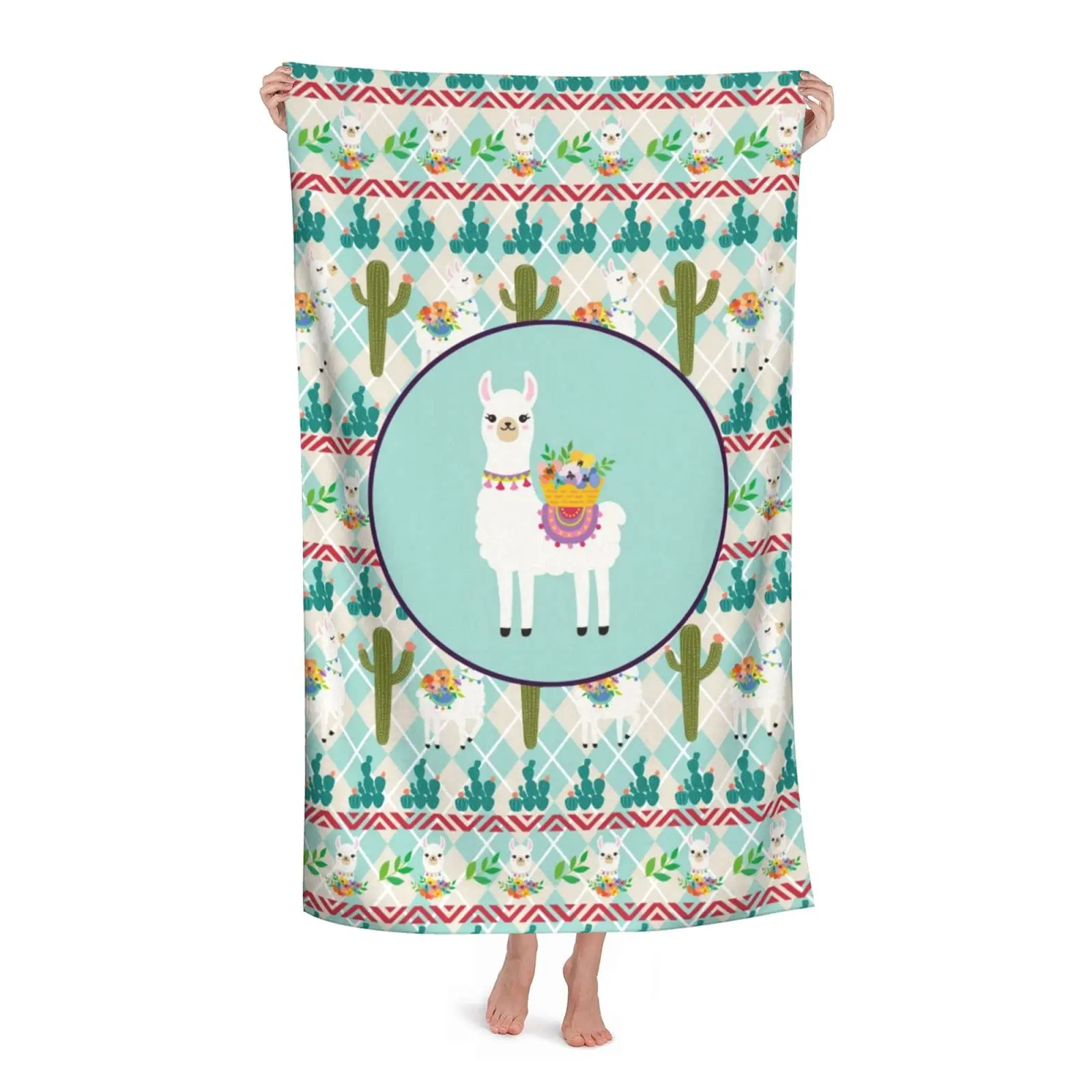 Cute Alpaca Beach Towel Soft Cartoon Animal Travel Towels for Adults, Absorbent Quick Dry Swim Pool Towel for Kids, Men, Women