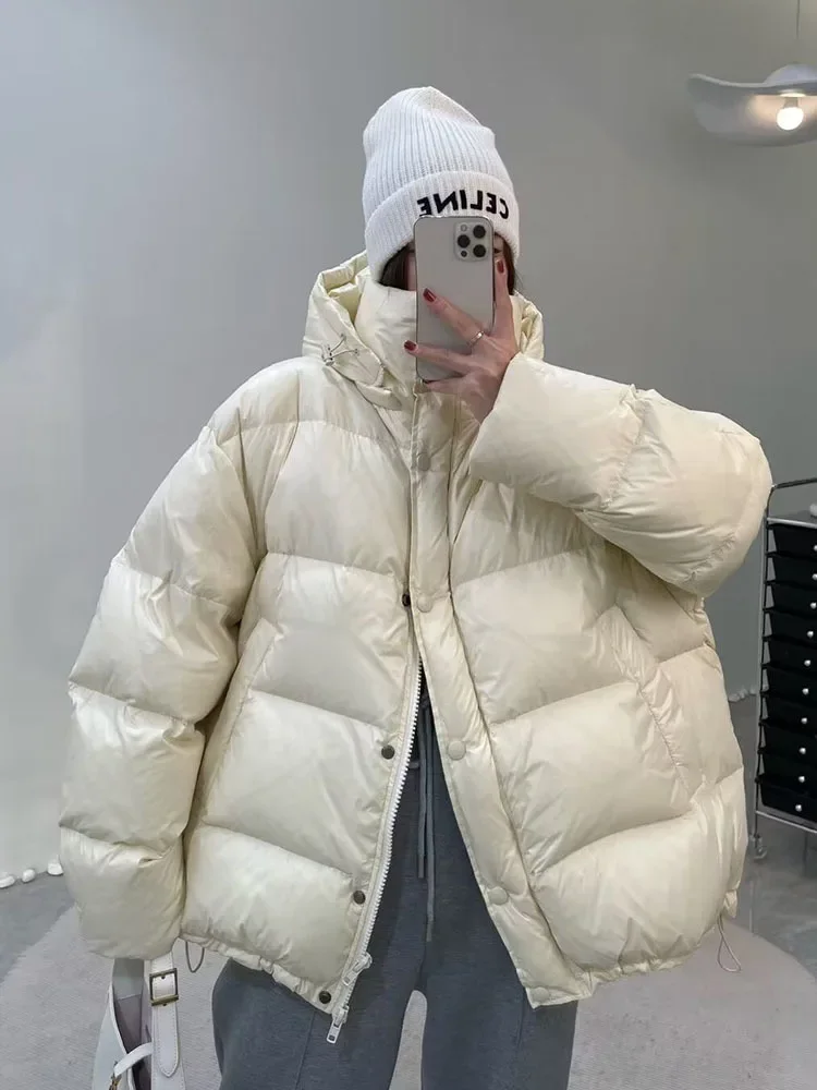 90% Duck Down Jacket Women Fall 2024 New Long Sleeve Thicken Warm Loose Puff Jackets Chic with Hood Oversized Winter Coat Women