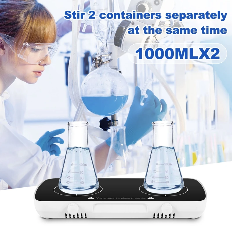 Mini Magnetic Stirrer With Stir Bar,2 Independent Working Panel Lab Mixer,1L+1L Capacity,0-4000RPM Adjusat Speed