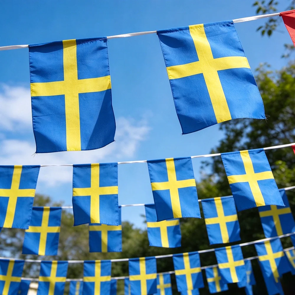 （SKY FLAG）Sweden Bunting Flags 14x21cm 20pcs/lot Sweden String Flags Pennant Banner for Festival Party Decoration