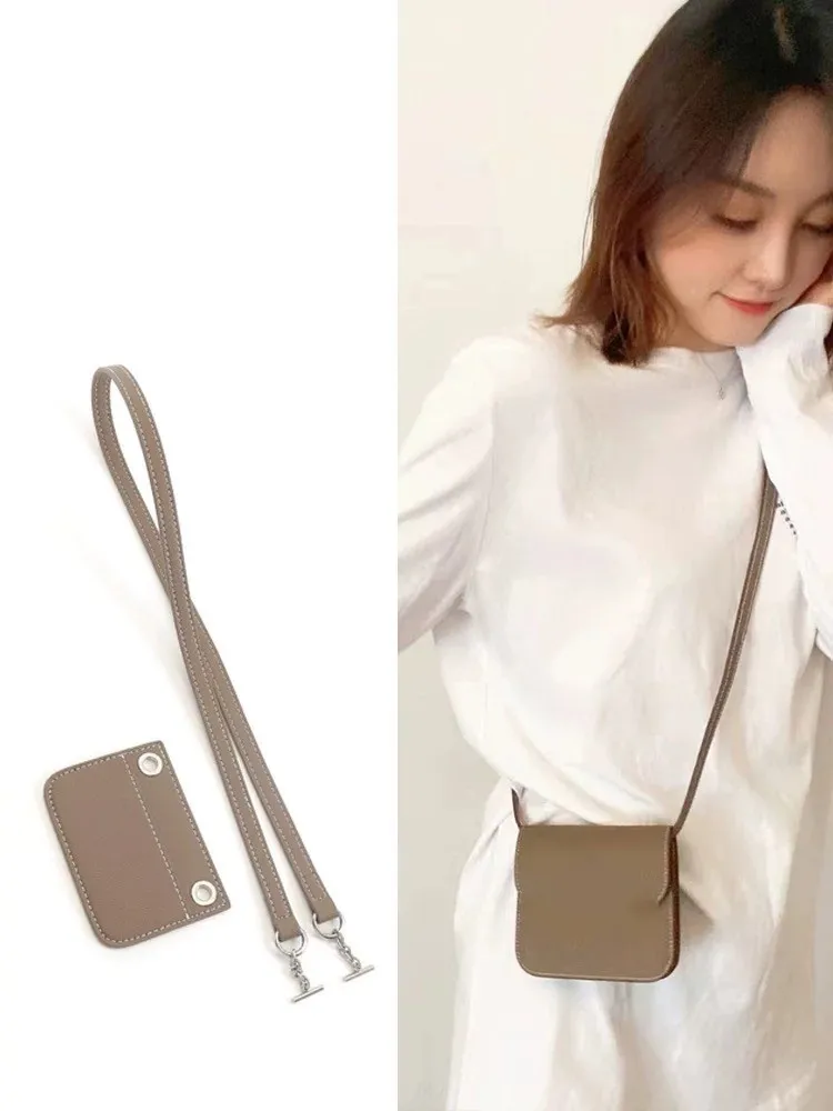 Slim sleeve crossbody  bag strap genuine leather EP elephant grey cowhide spaghetti Inner bag shoulder strap