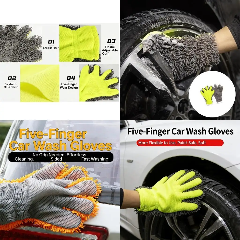F1CF Absorbent Duals Tone Car Wash Gloves High Absorbency Double-Sided Wash Mitts