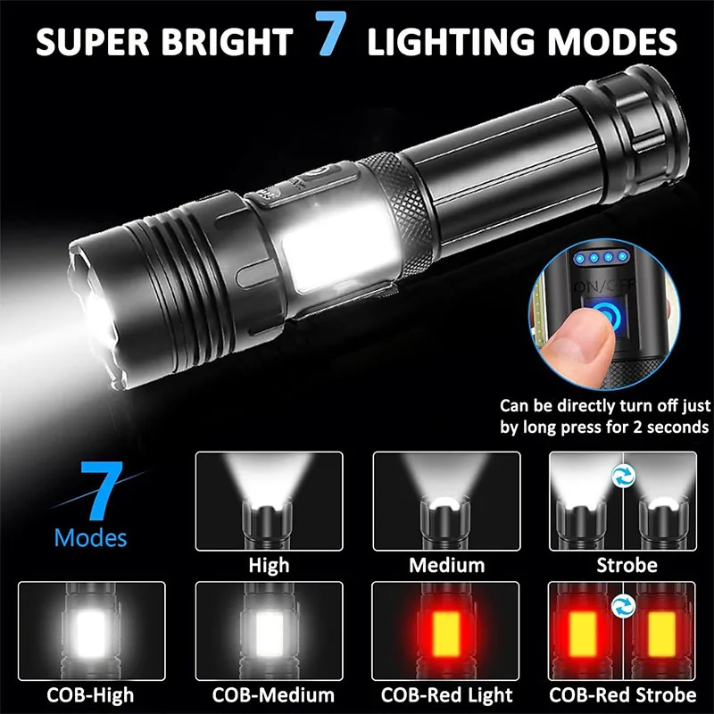 High Power Rechargeable Flashlight Ultra Powerful Led Torch Light Built-in Battery Tactical Flashlight For Outdoor Camping