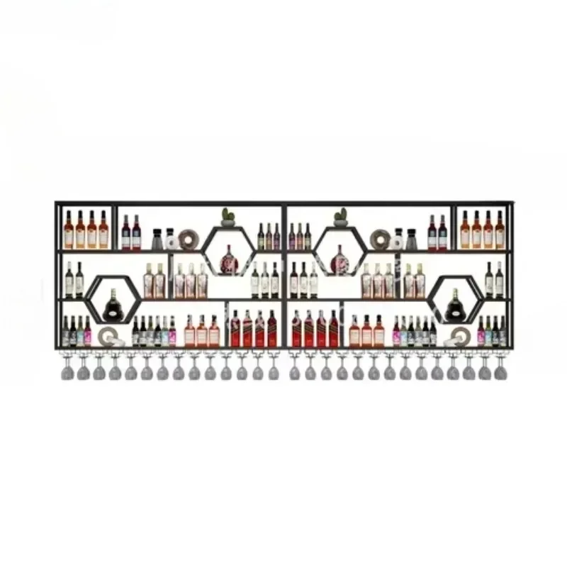 

Iron Frame Industrial Bar Cabinet Wall Mounted Black Storage Luxury Nordic Modern Grid Wine Rack Display Furniture