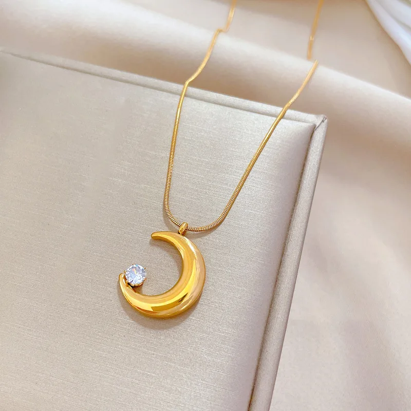 OIMG 316L Stainless Steel Gold Plated Korean Romantic Moon Pendant Neckalce For Women Girls Rustproof Luxury Jewelry No Fade